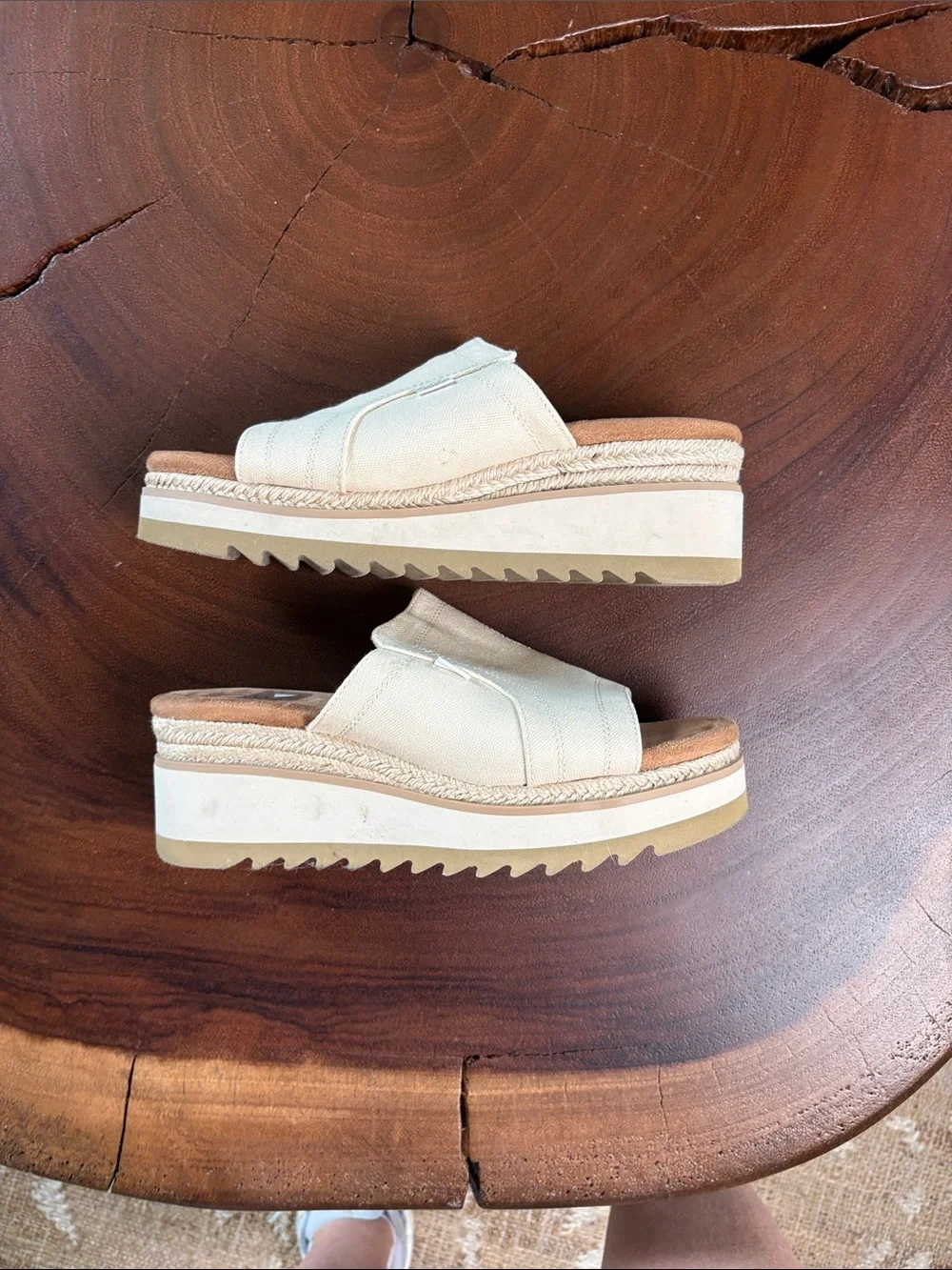 TOMS Adria Platform Slide Sandals Natural Canvas Jute Wedge Size 8